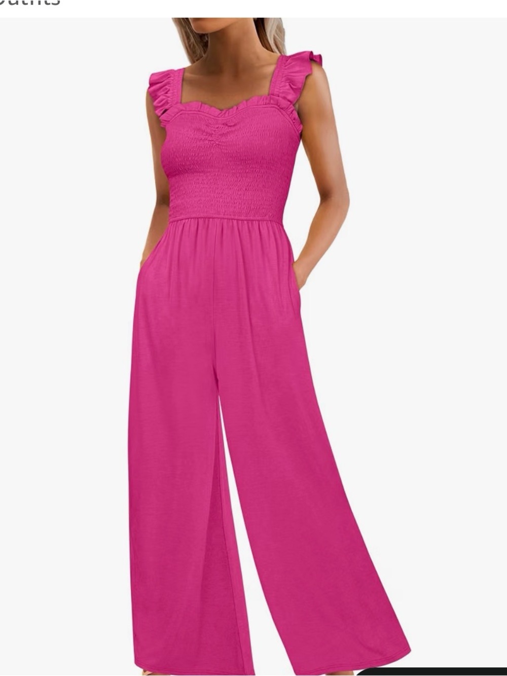 Ruffled Smocked Wide-Leg Jumpsuit - Hot Pink